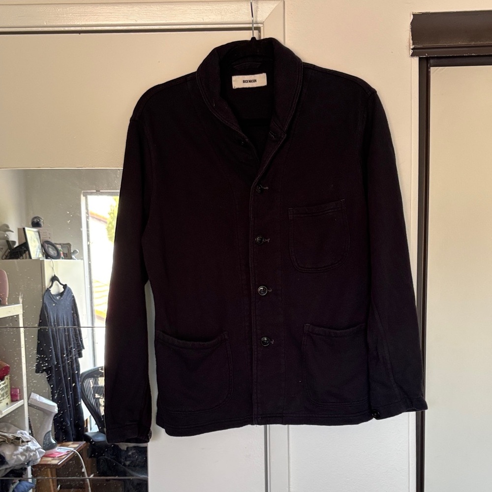Buck Mason dark navy Interloop cardigan